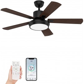 52 Inch Smart Ceiling Fan with Lights, Remote Control &amp; 6-Speed DC Motor, Works with Alexa/Google Home/Siri, 5-Blade Indoor/Outdoor WiFi Ceiling Fan for Living Room/Bedroom, 3 CCT, 3 Timers, Black