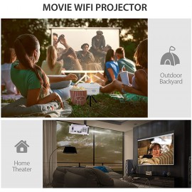 DLP Projector, bonsaii 350 ANSI Lumen Smart WiFi Bluetooth Projector with Hi-Fi Speaker, 3D 1080P 120&#34; Display Supported Movie Projector for Home Theater, Compatible with TV Stick/USB/HDMI/Android/iOS